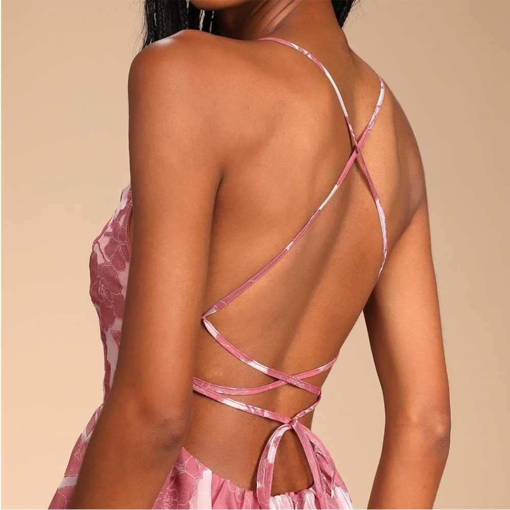 Rose Jacquard organza lace up midi dress